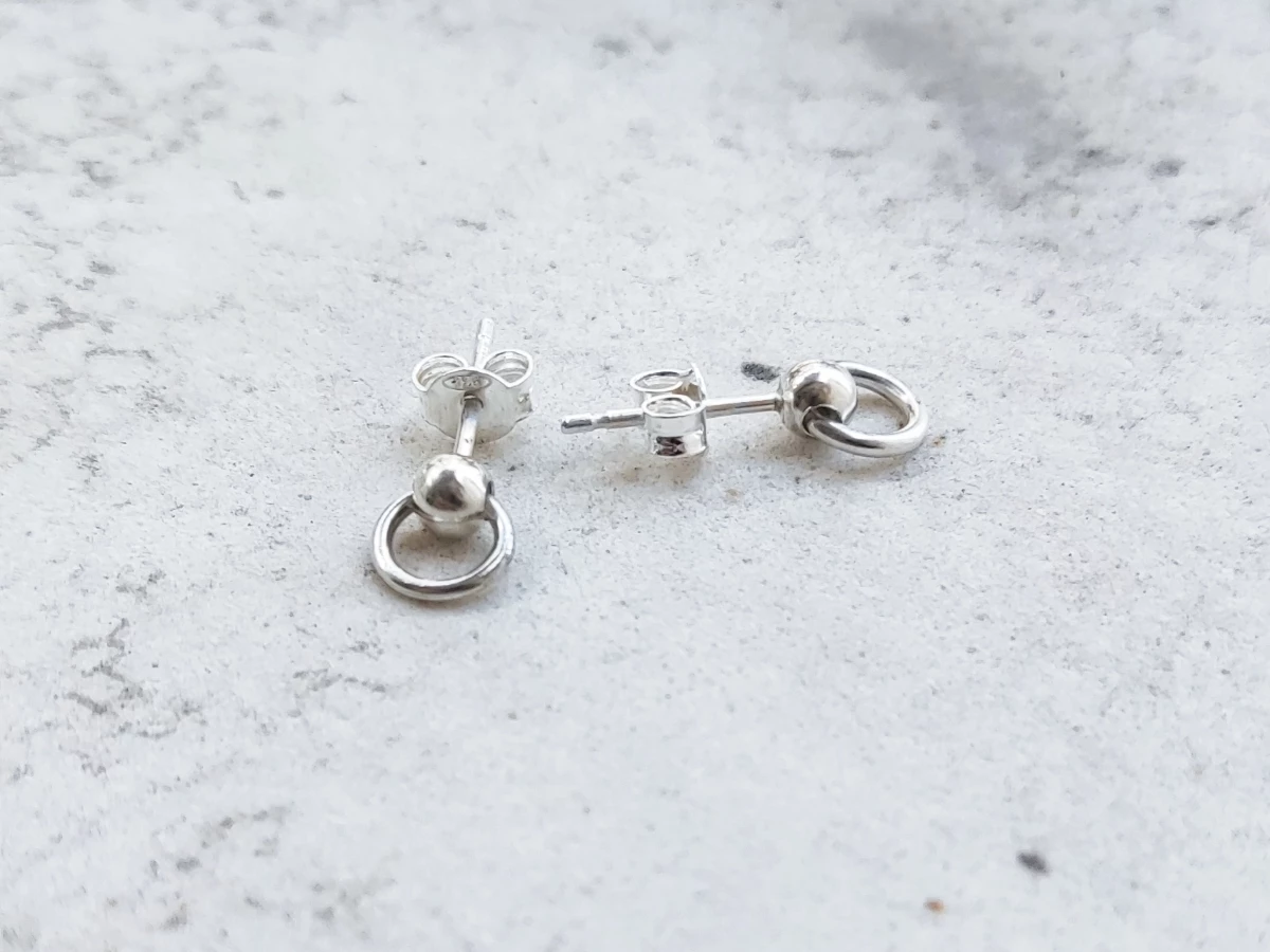 Small O ring earring studs, silver slave ring for men and women, BDSM gift, fetish jewelry, anniversary gift for her, story of o earrings