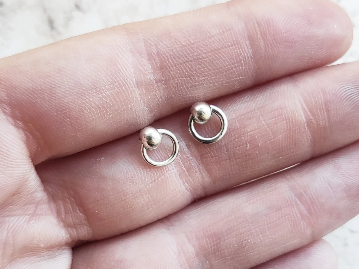 Small O ring earring studs, silver slave ring for men and women, BDSM gift, fetish jewelry, anniversary gift for her, story of o earrings