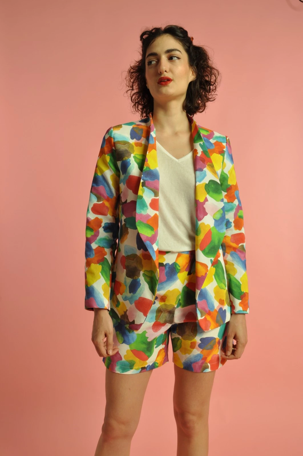 Multicolor fall spring collared buttonless blazer 