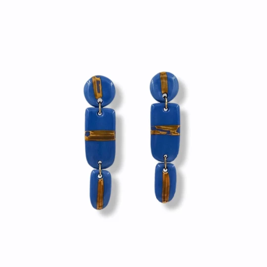 Handmade Long Dangle Earrings - Blue Porcelain Earrings