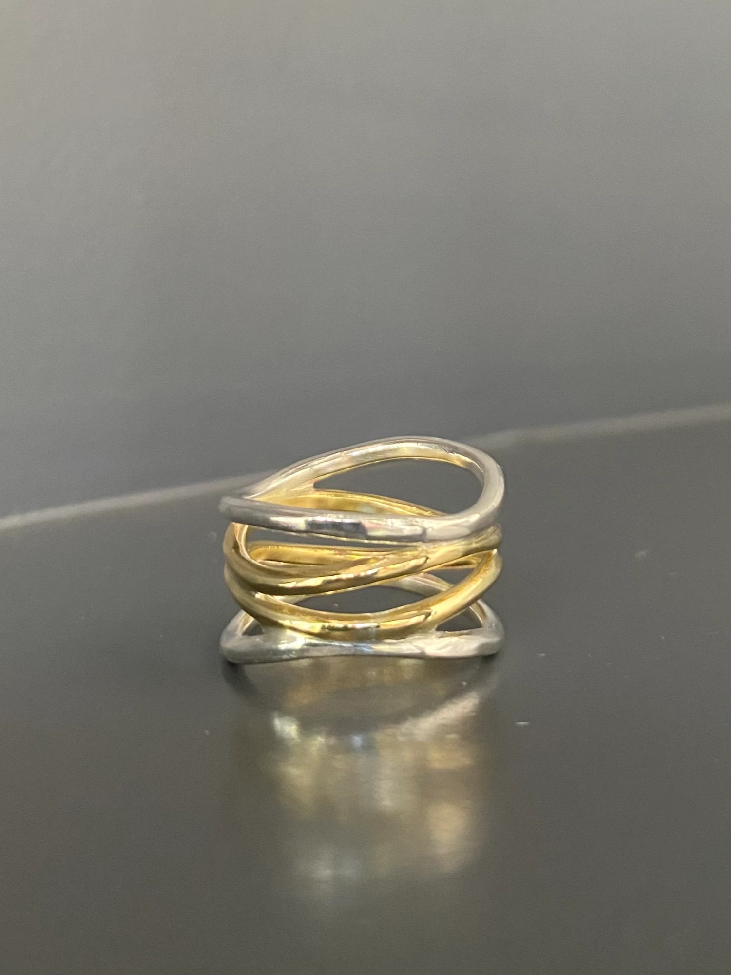 Δαχτυλίδι "Κύματα" με ασήμι και ορείχαλκο