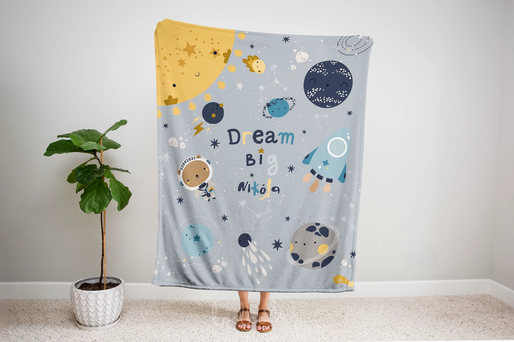Dream big little astronaut personalized baby blanket