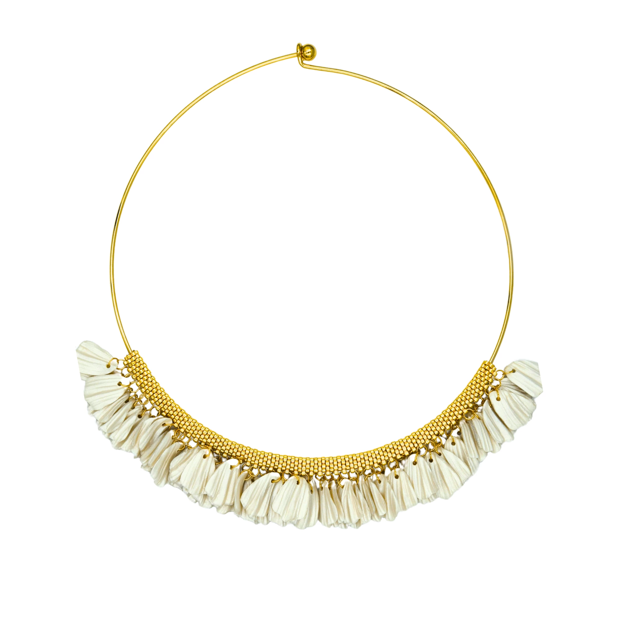 Gold Collar Necklace With White Petals
