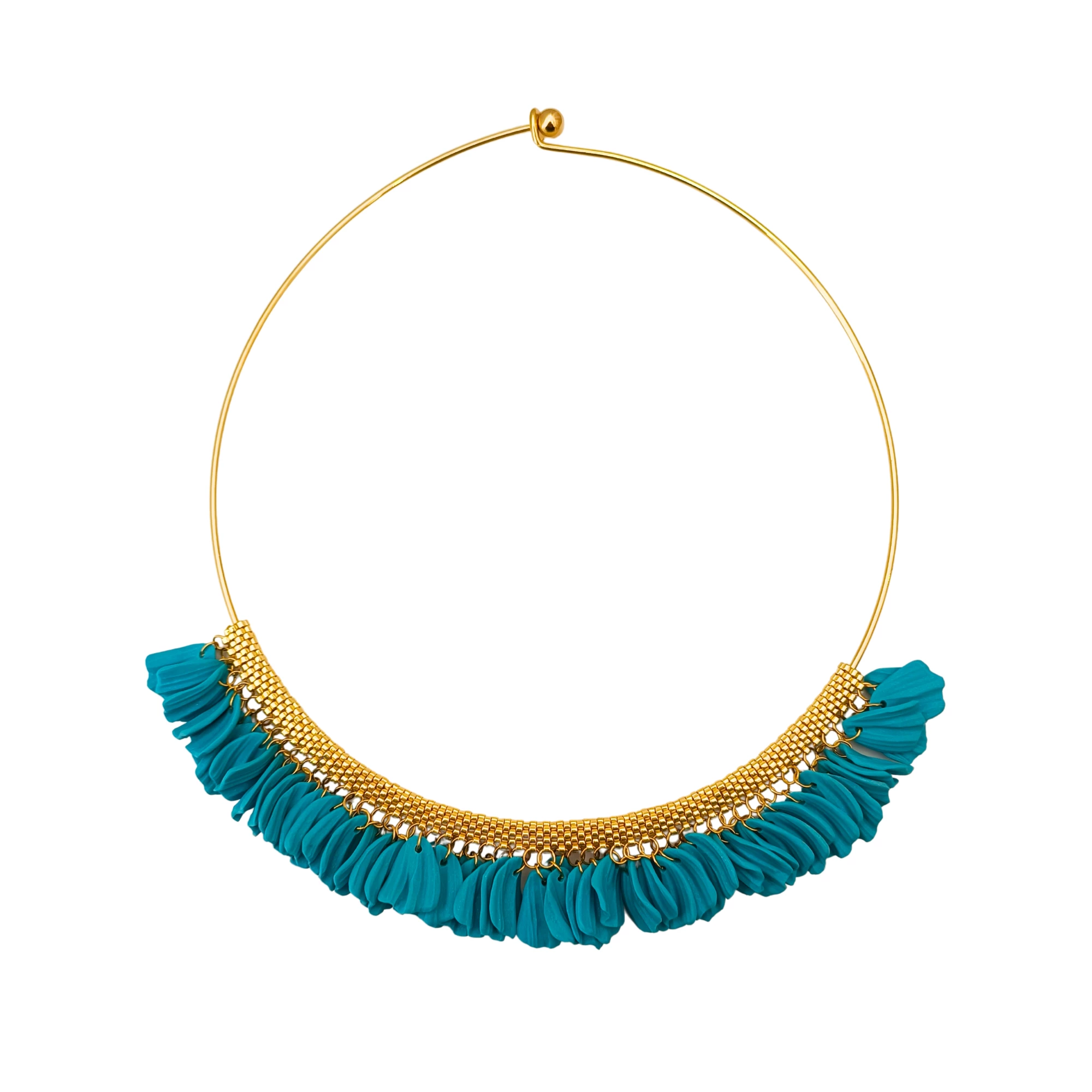 Gold Collar Necklace With Blue Petals