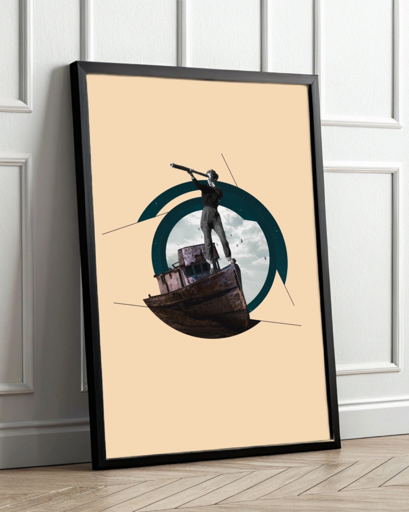 Explorer of the world | Surreal Collage Art Print 