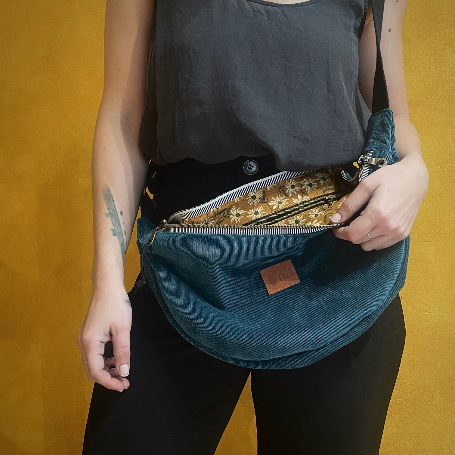 Hobo bag large Κοτλέ Πετρόλ