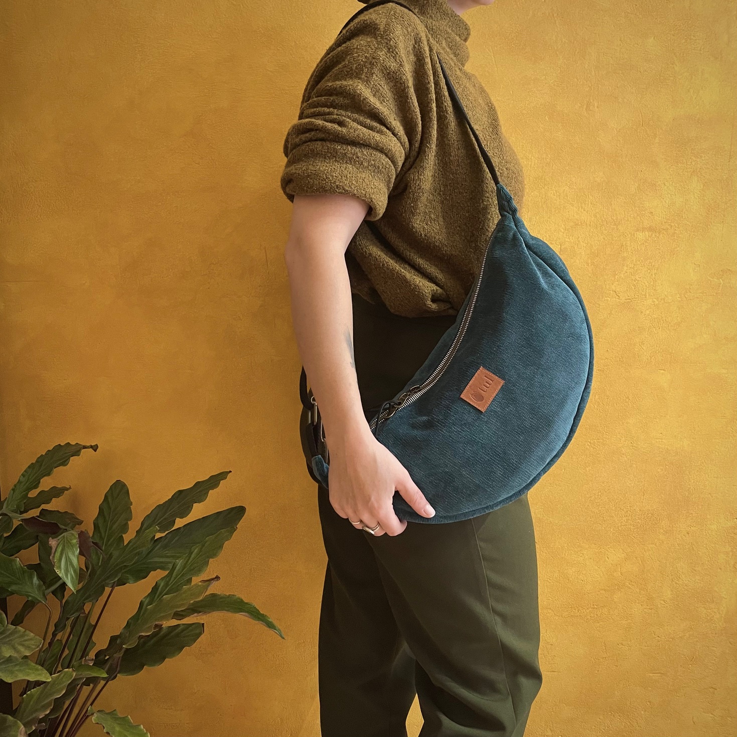 Hobo bag large Κοτλέ Πετρόλ