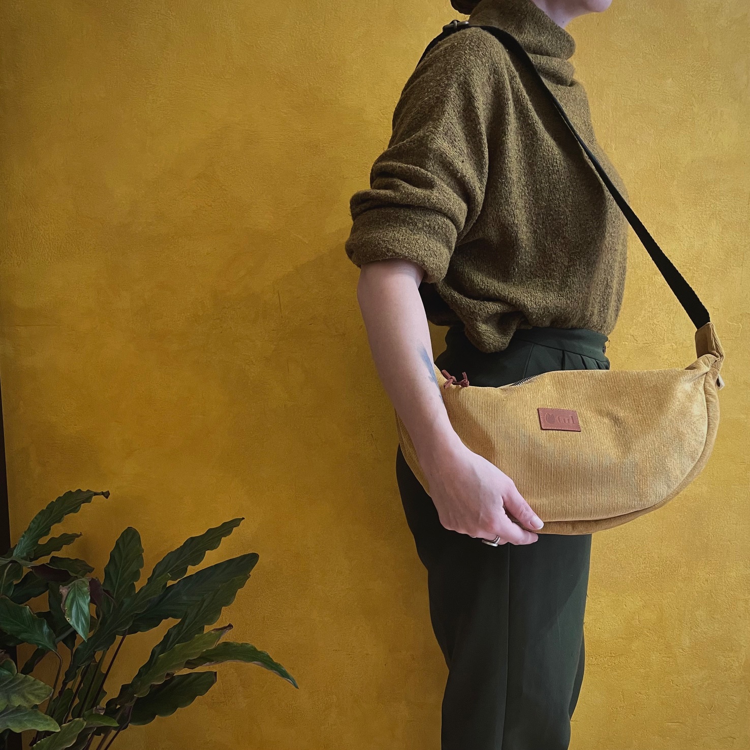 Hobo bag large Κοτλέ Κίτρινο 