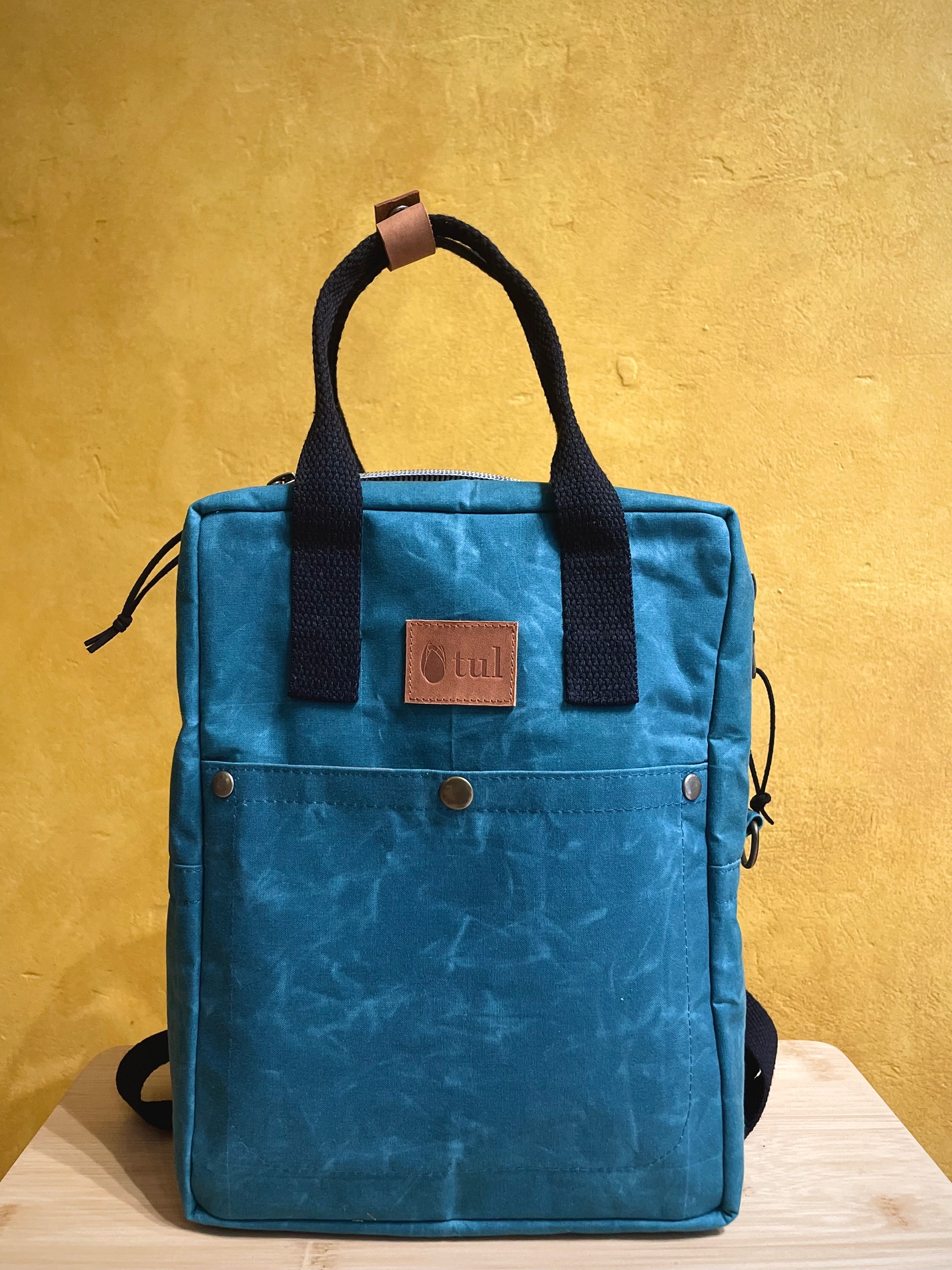 Mini Backpack - Πετρόλ κερωμένο