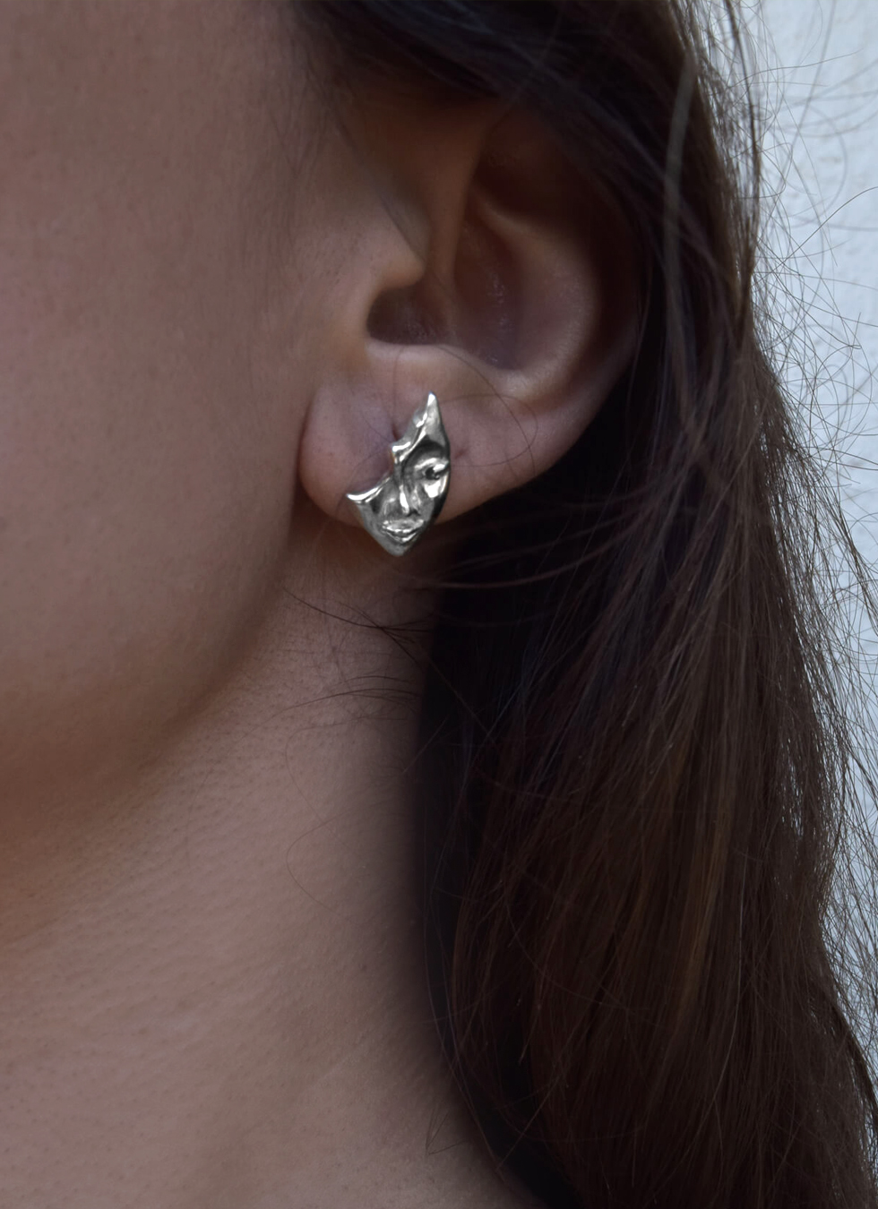 Face Sculptural Silver Earrings