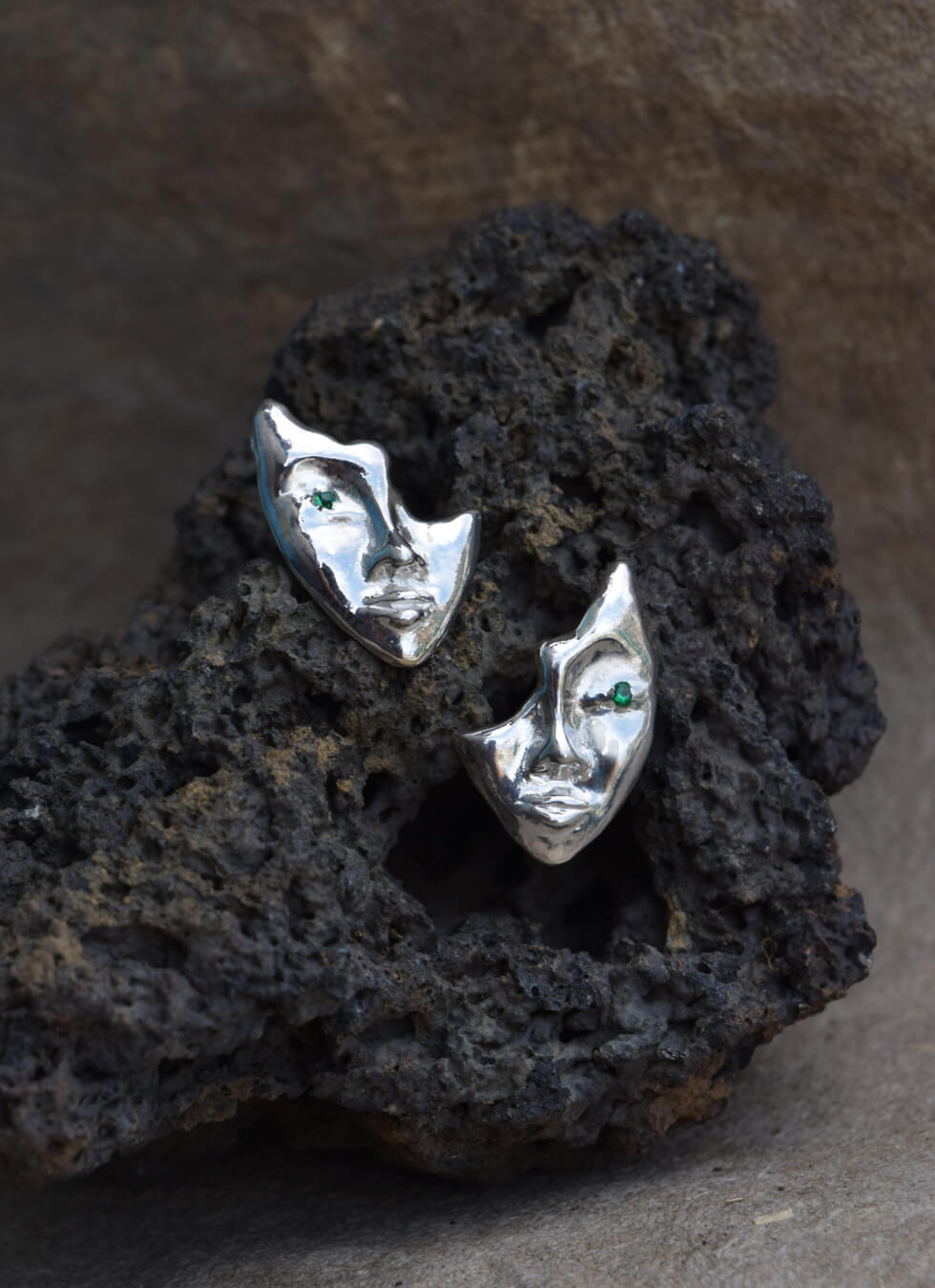 Face Sculptural Silver Earrings