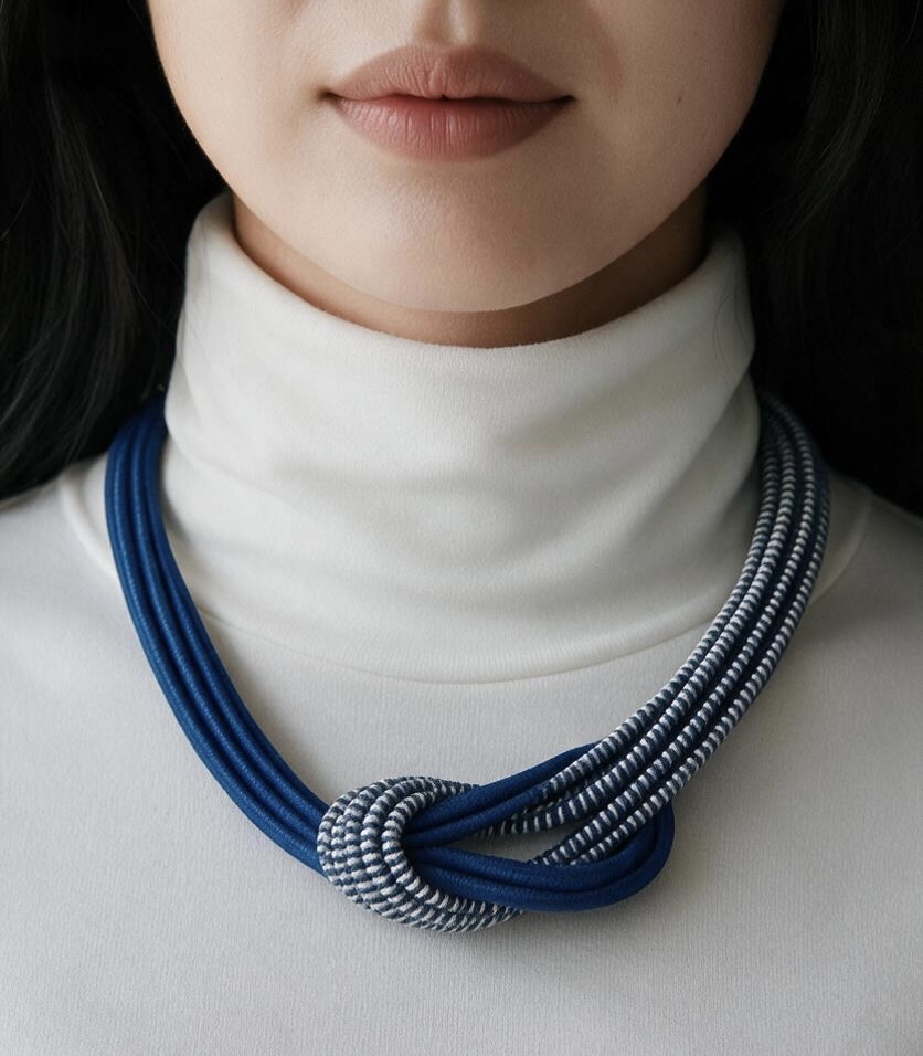 Navy Blue Bib κολιέ