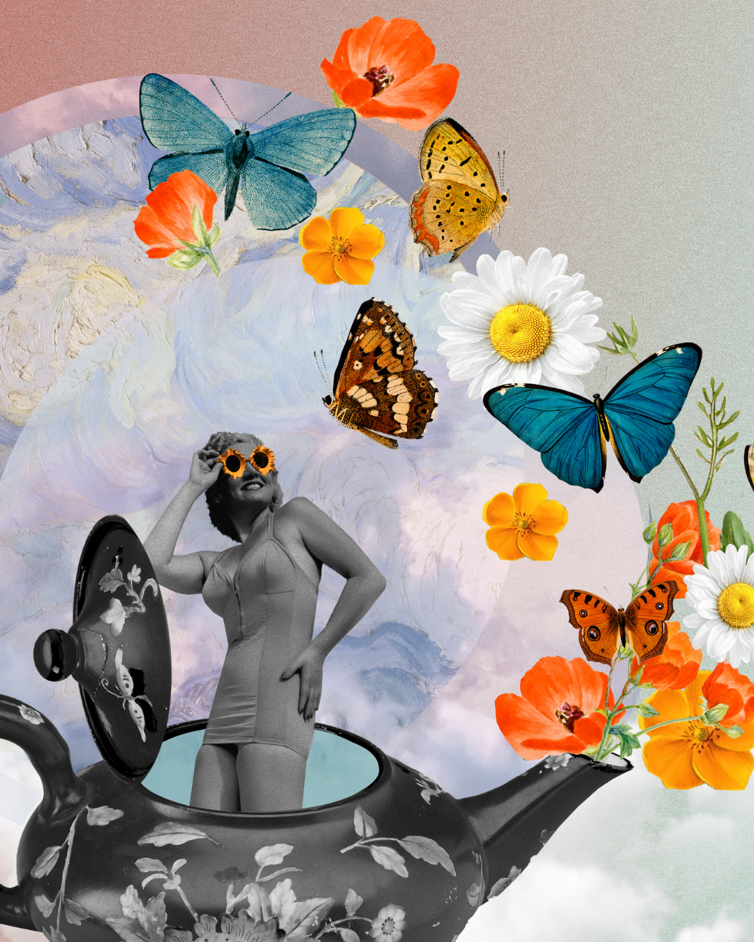 A cup of Spring | Surreal Collage Art Print 