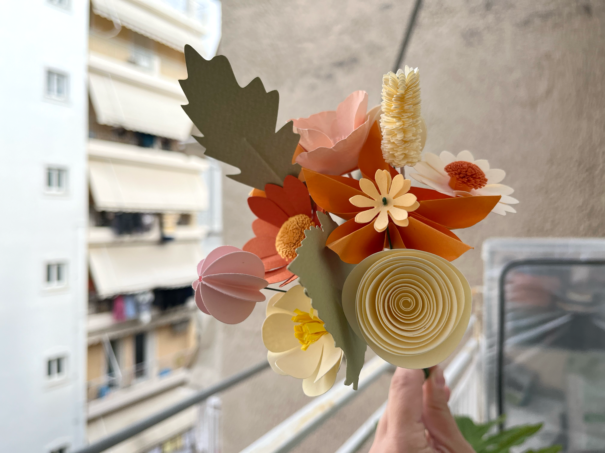 Paper Flower Bouquet | Almond Green, Apricot & Cream