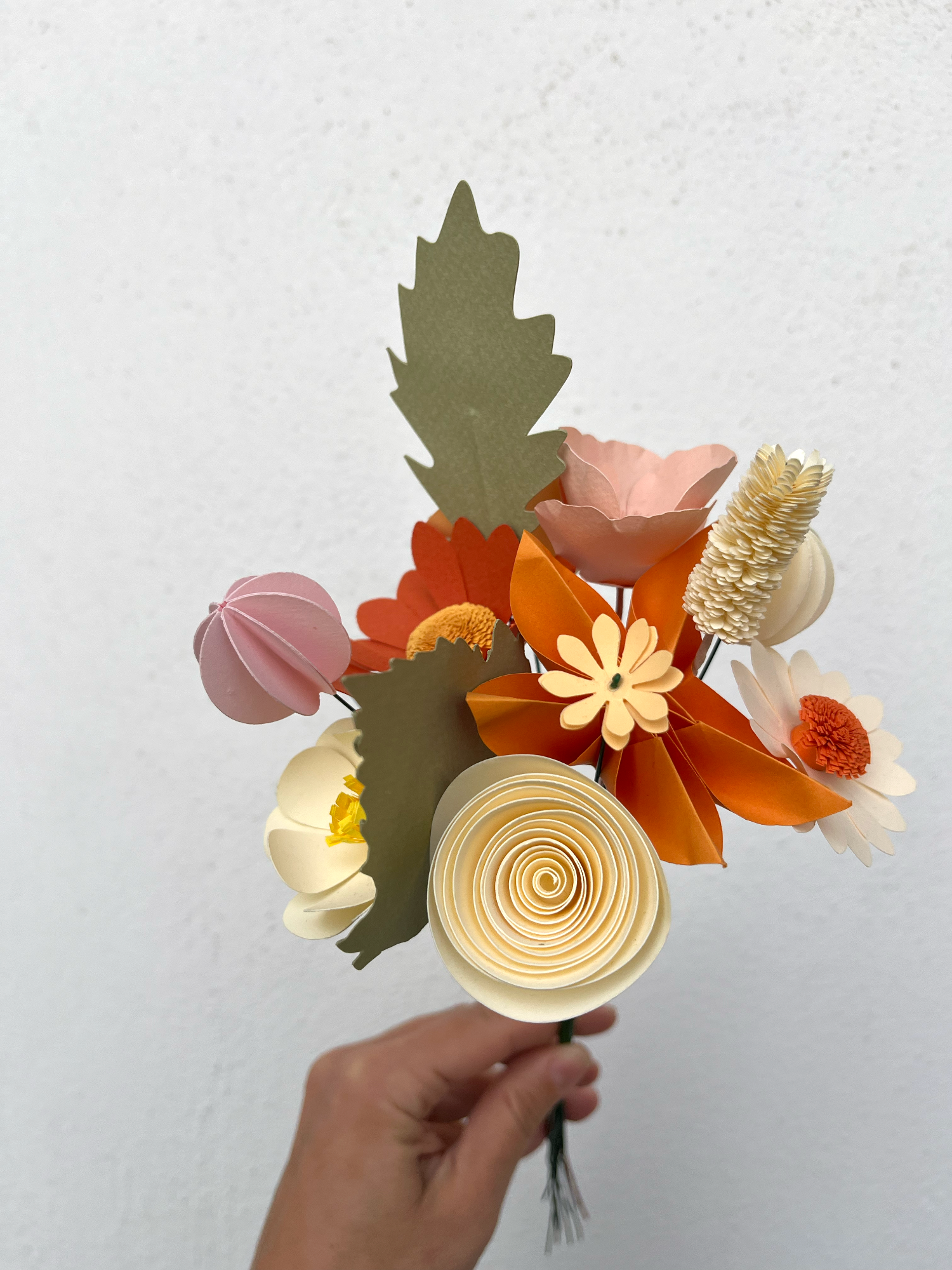 Paper Flower Bouquet | Almond Green, Apricot & Cream