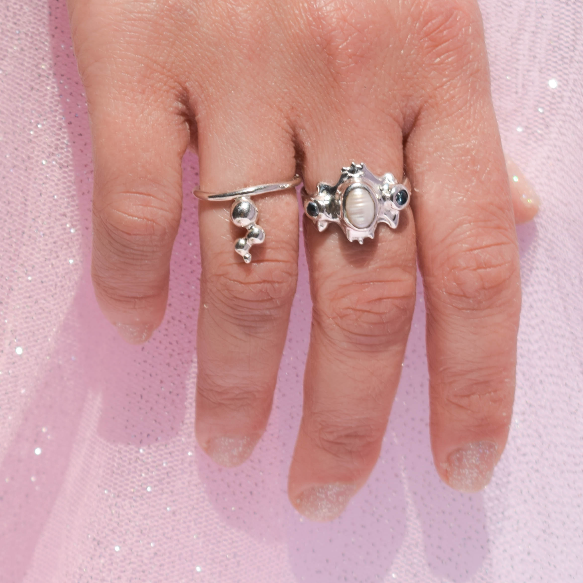 925 silver pearl ring with blue topaz 