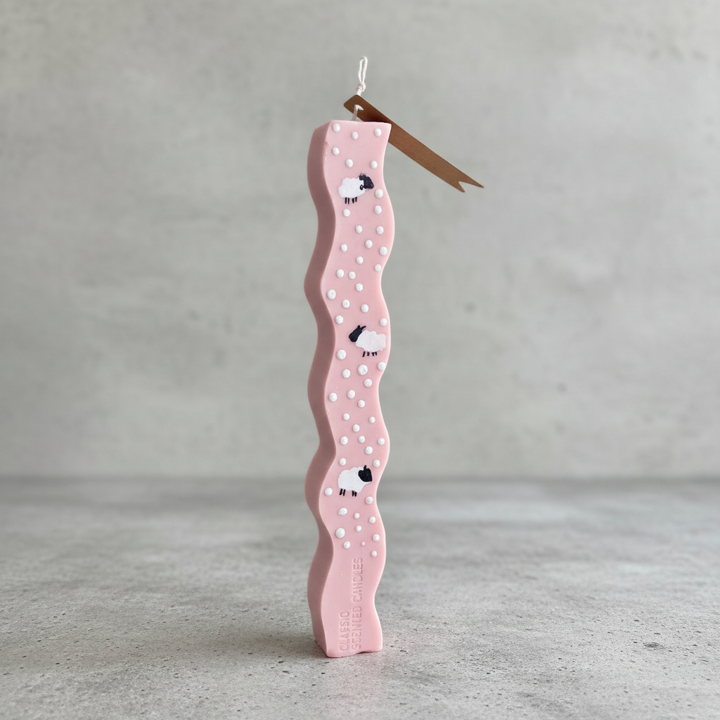 Λαμπάδα Ροζ Προβατάκια 25cm