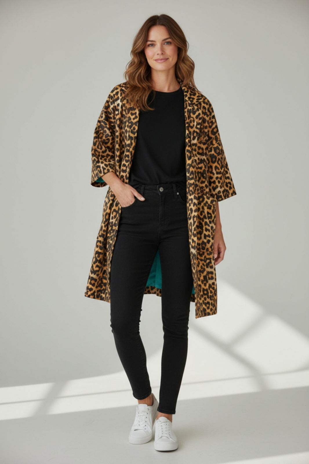 Animal πριντ χειροποιητο παρκά- κιμονό  με μανίκι 3/4 και μεγάλες τσέπες.