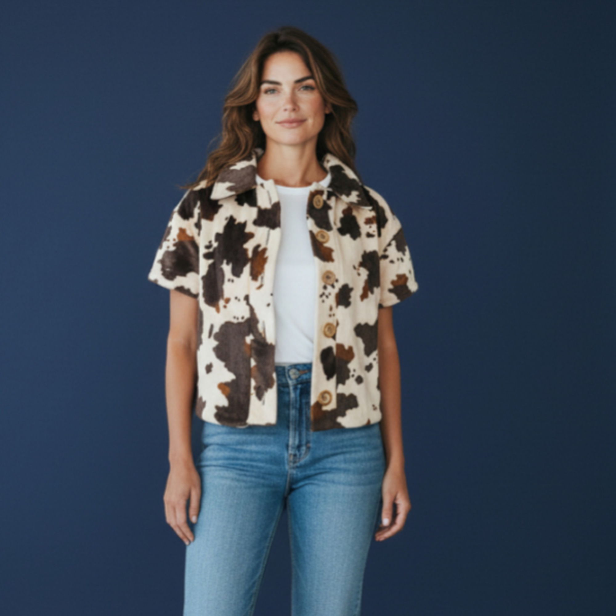 Χειροποίητο βελουρ τζακετ με στάμπα αγελάδας