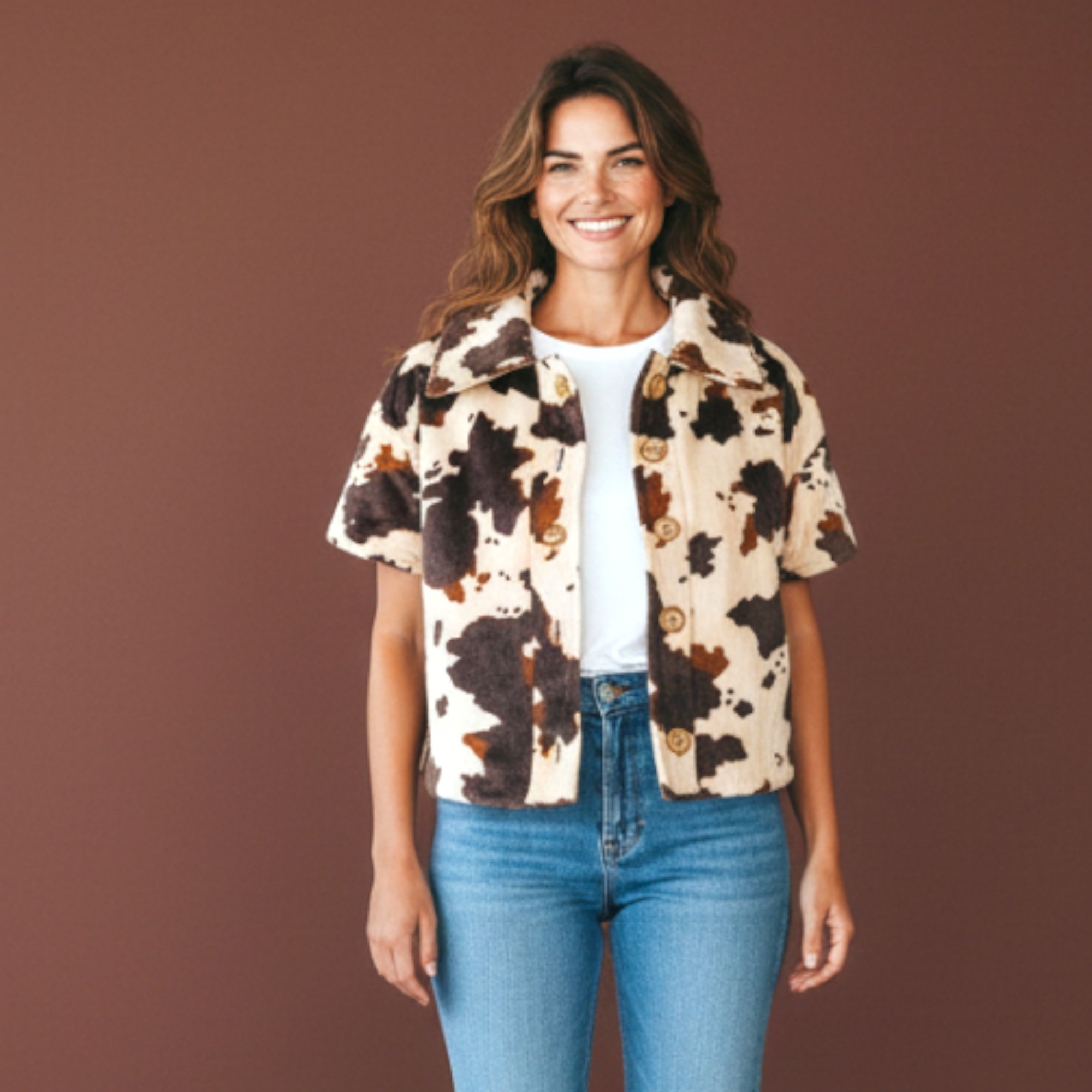 Χειροποίητο βελουρ τζακετ με στάμπα αγελάδας