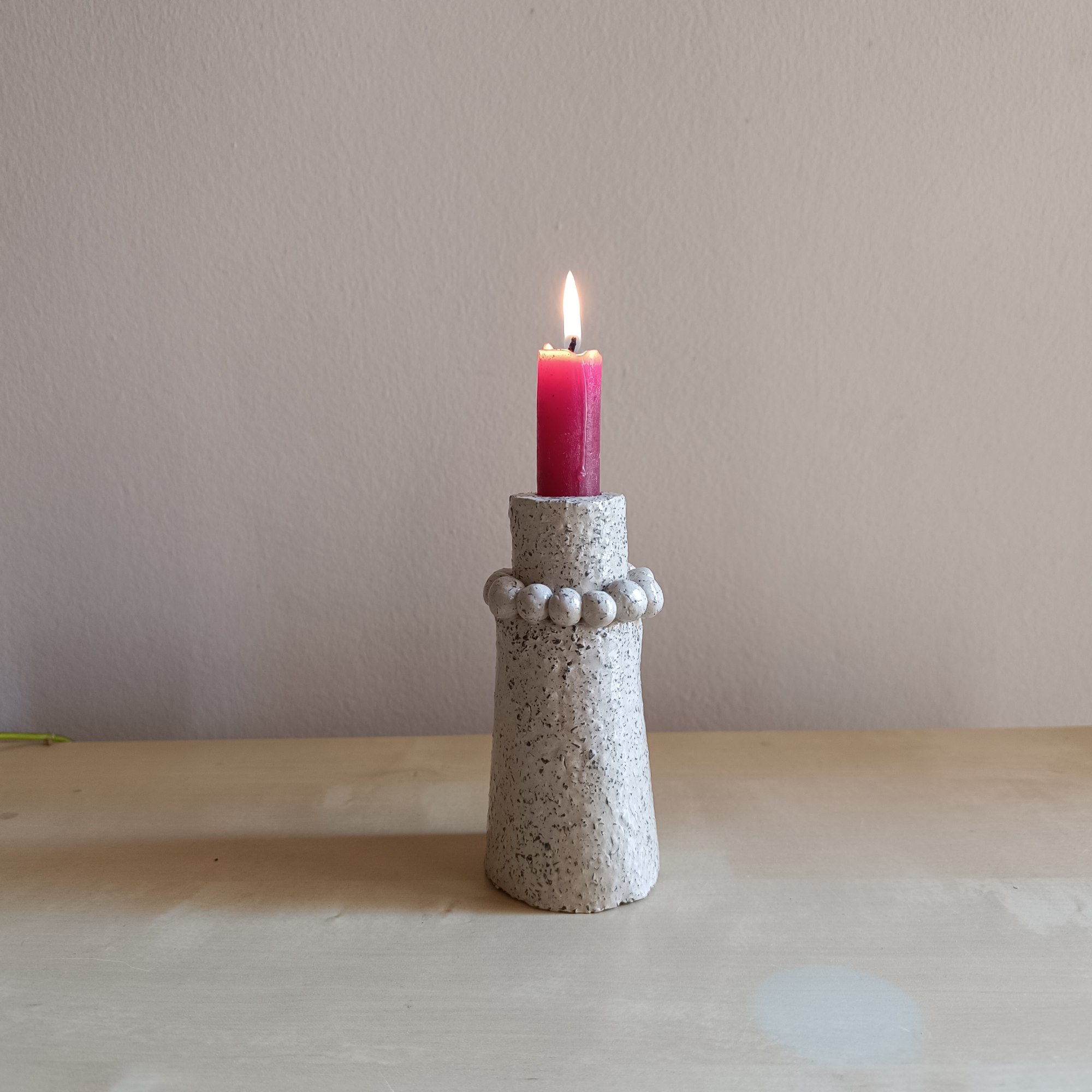 One Handmade Rocky White Candle Holder