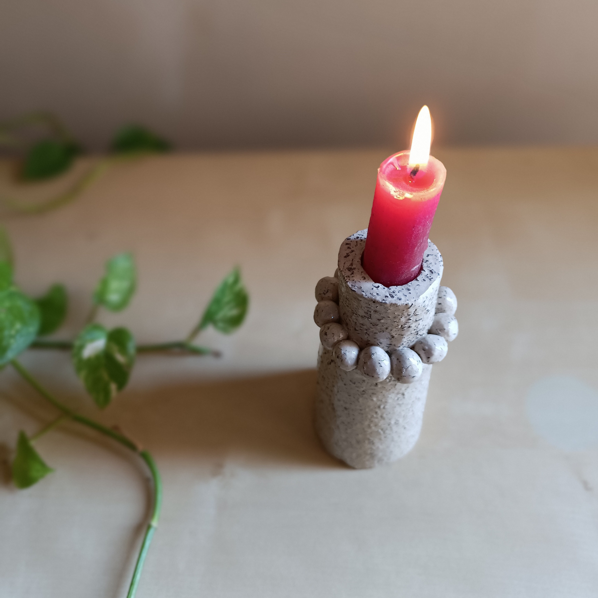 One Handmade Rocky White Candle Holder