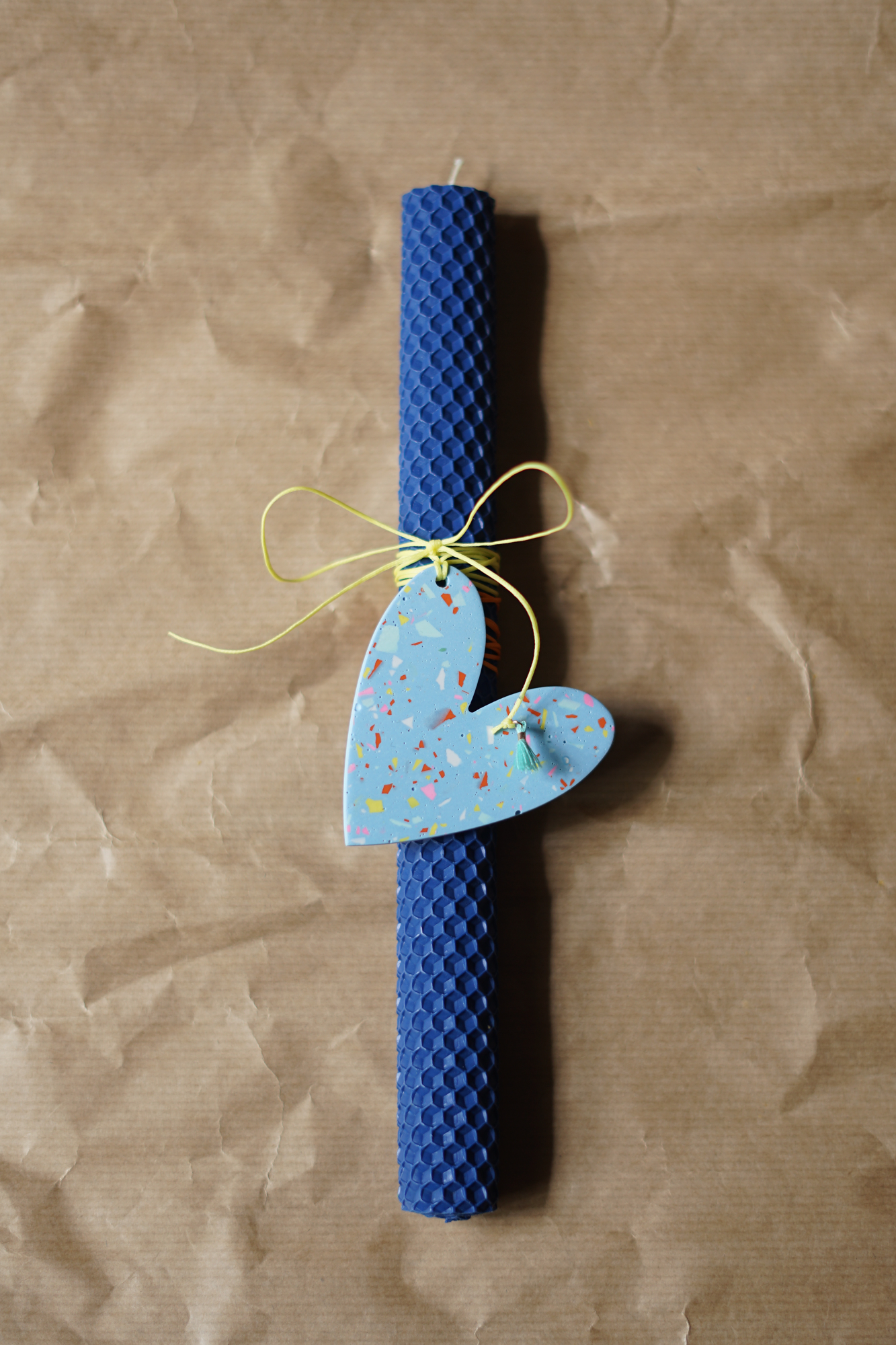 Πασχαλινή Λαμπάδα με Terrazzo Καρδιά - Μπλε Γαλάζια