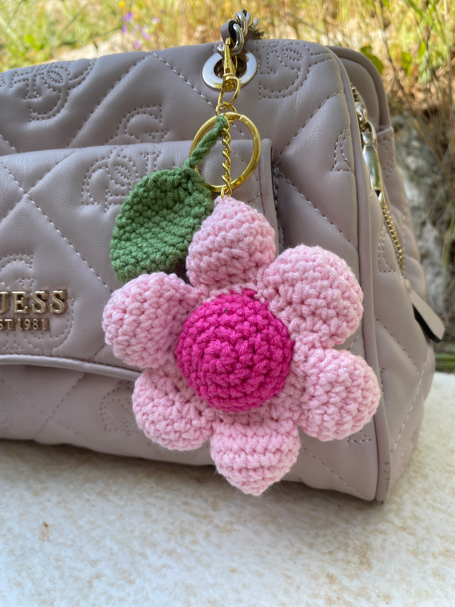 Πλεκτό Διακοσμητικό Τσάντας Λουλούδι