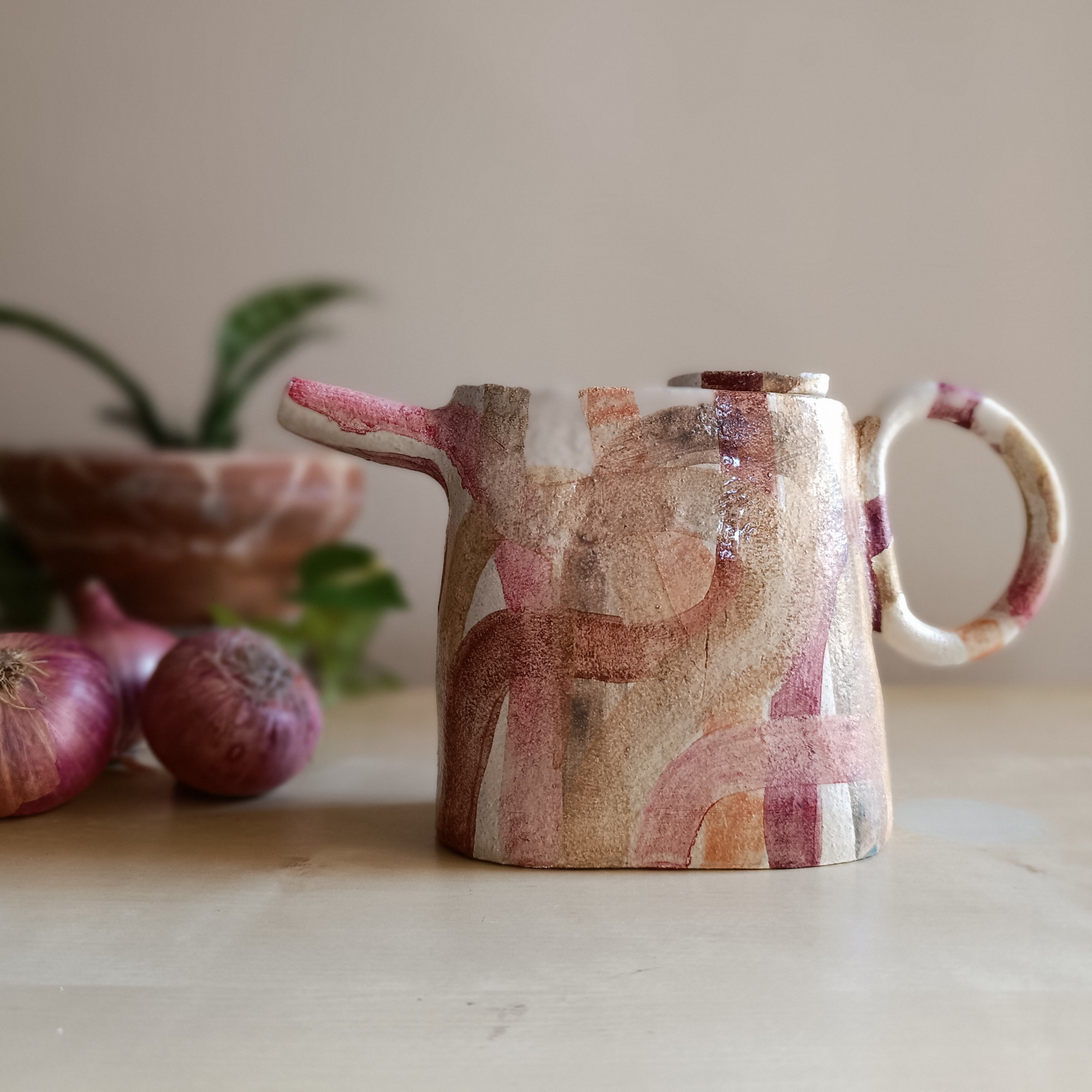 Pink Rustic Stoneware Olive Oil Cruet