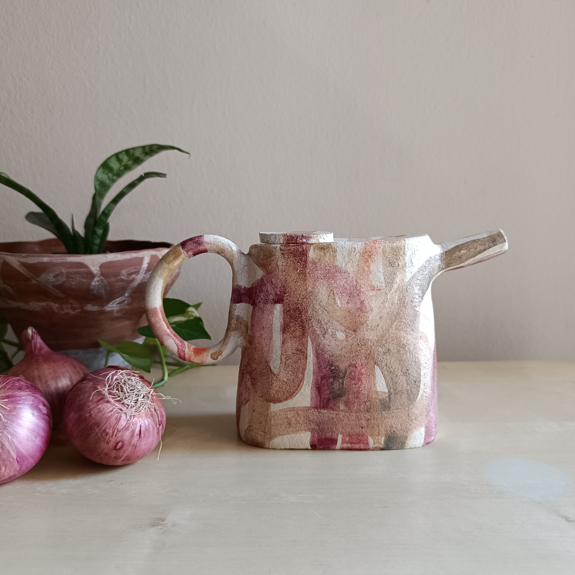 Pink Rustic Stoneware Olive Oil Cruet