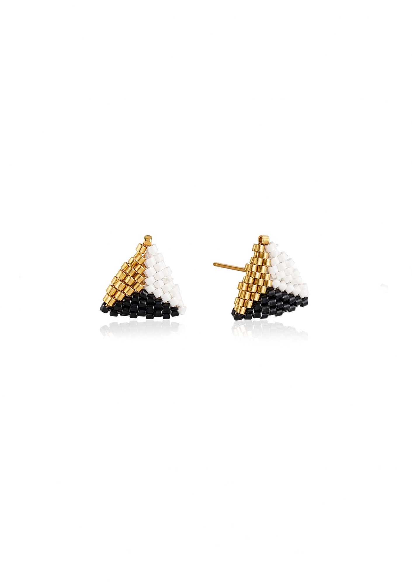 Triangle B&W Stud Earrings with Miyuki Beads 