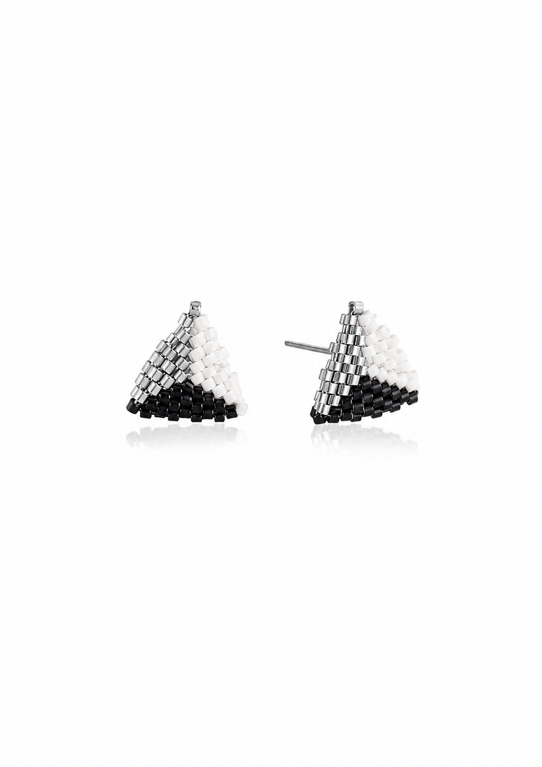 Triangle B&W Stud Earrings with Miyuki Beads 