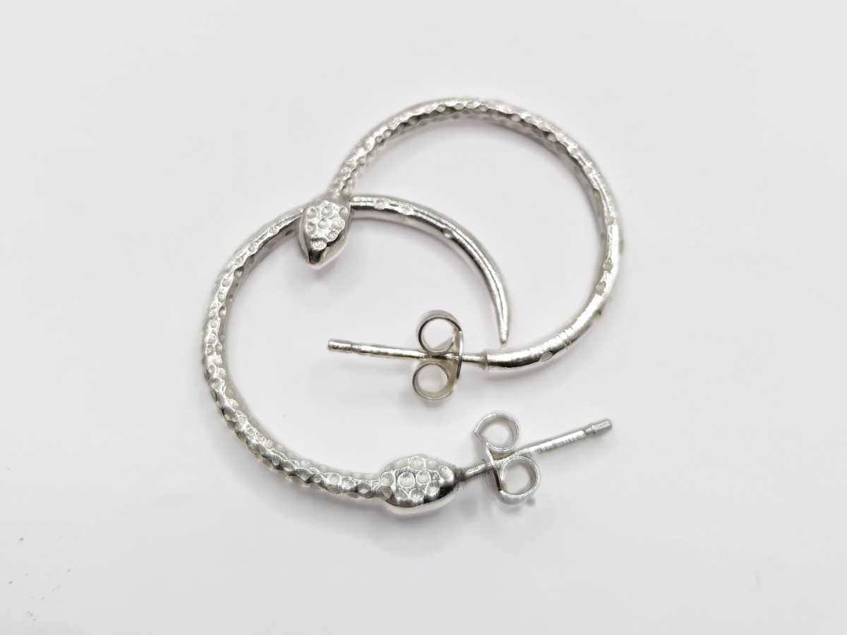 Silver snake hoop earrings, minimalist goth jewelry, tiny snake earrings, ouroboros hoops, alternative gift,  good luck charm for women