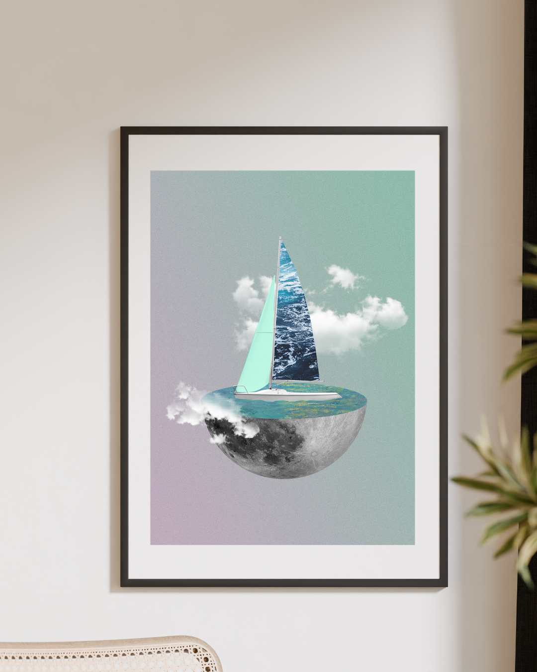 Moonlit Voyage  | Surreal Collage Art Print 