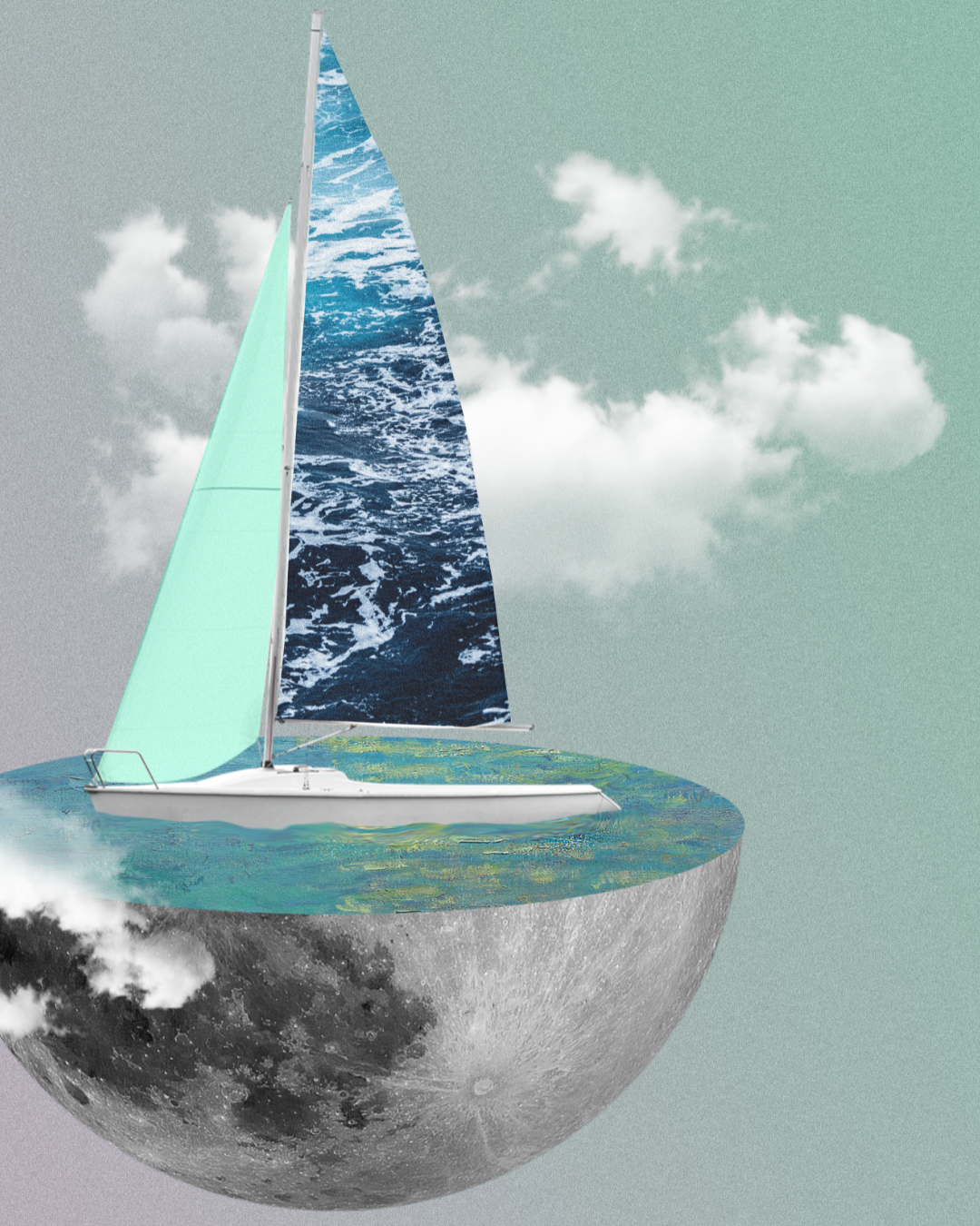 Moonlit Voyage  | Surreal Collage Art Print 