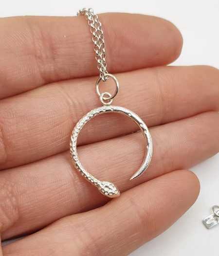 Snake necklace, silver chain snake pendant, minimalist goth jewelry, ouroboros pendant, serpent jewelry, alternative gift for best friend