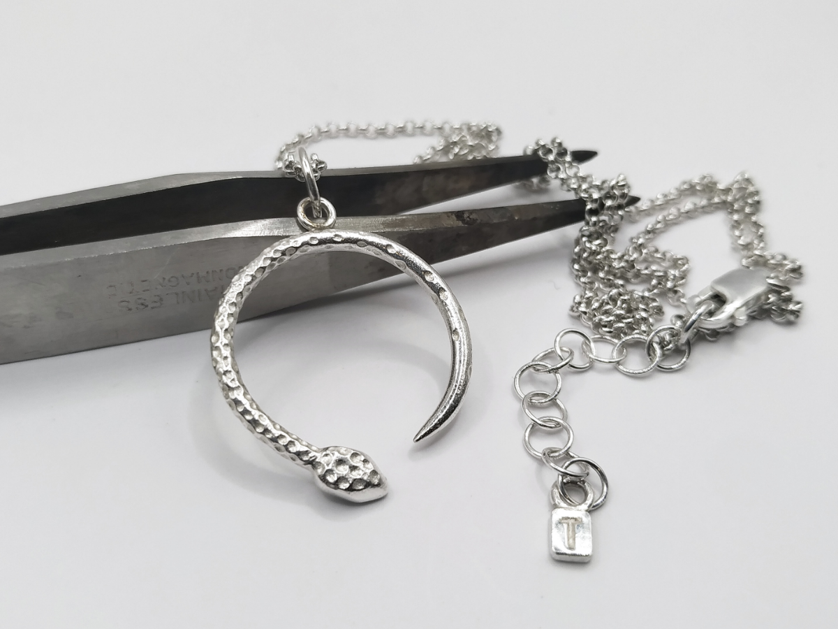 Snake necklace, silver chain snake pendant, minimalist goth jewelry, ouroboros pendant, serpent jewelry, alternative gift for best friend