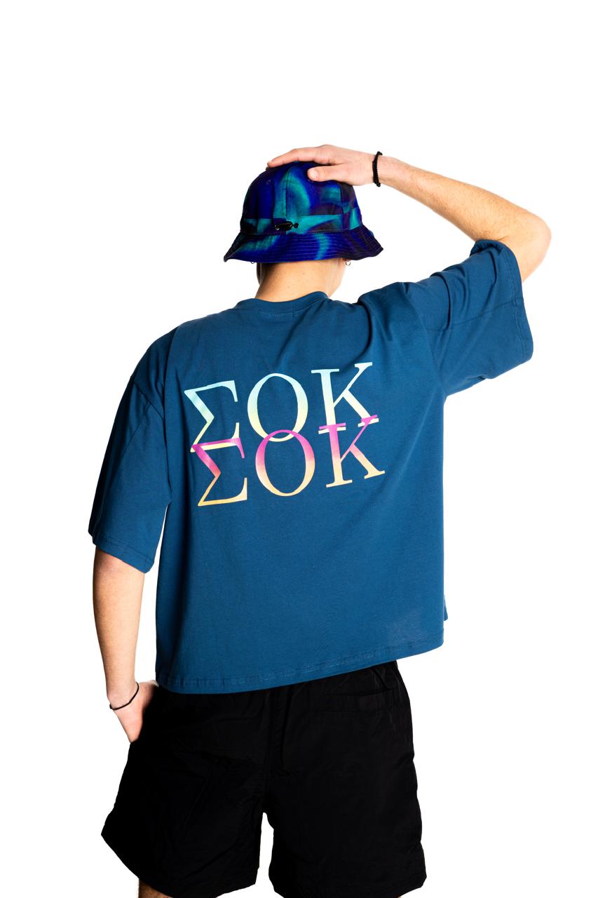 Double ΣΟΚ oversized crop in blue