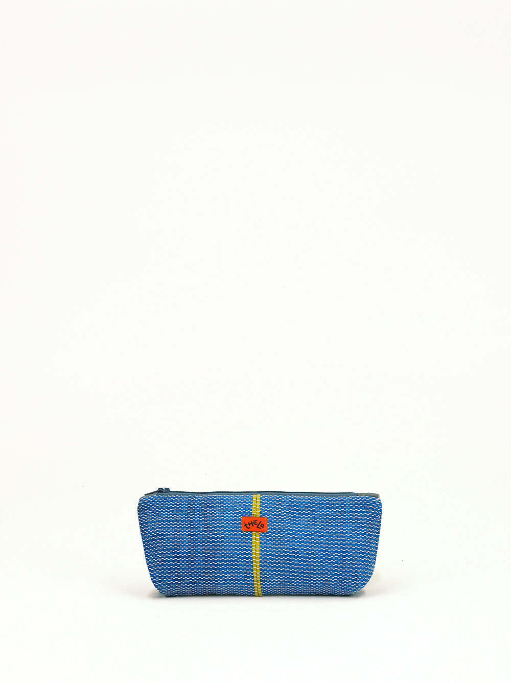 Vegan Accessories Pouch - Blue with Yellow Stripe 