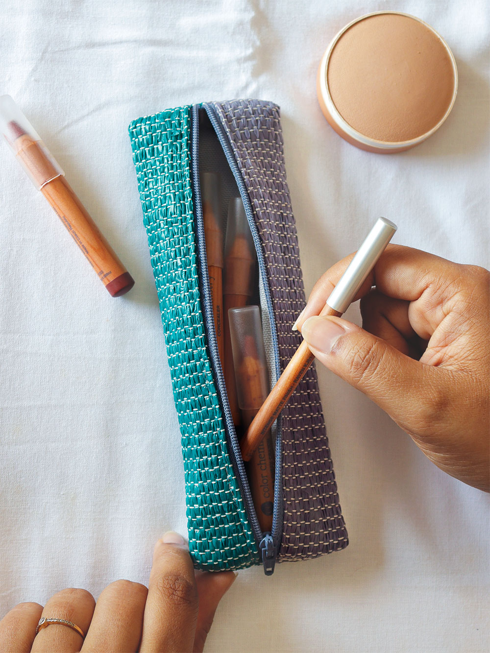 Mini Zippered Pouch in Purple & Green for Makeup