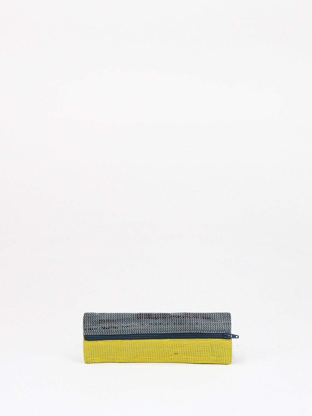 Flat Pencil Case with Central Zip - Yellow & Grey