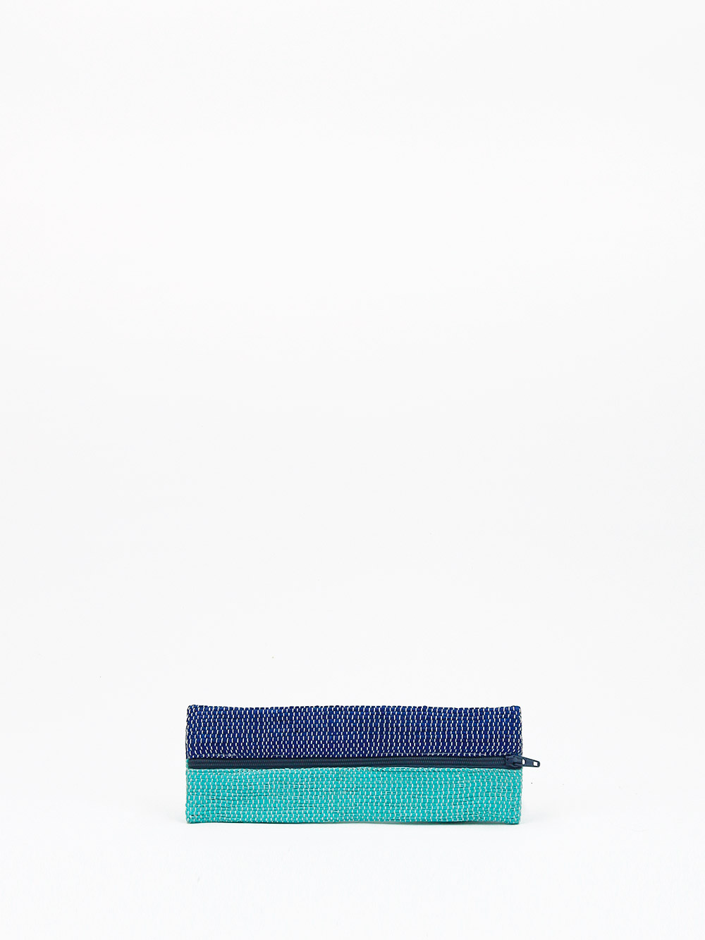Slim Pencil Case with Central Zip - Blue and Green