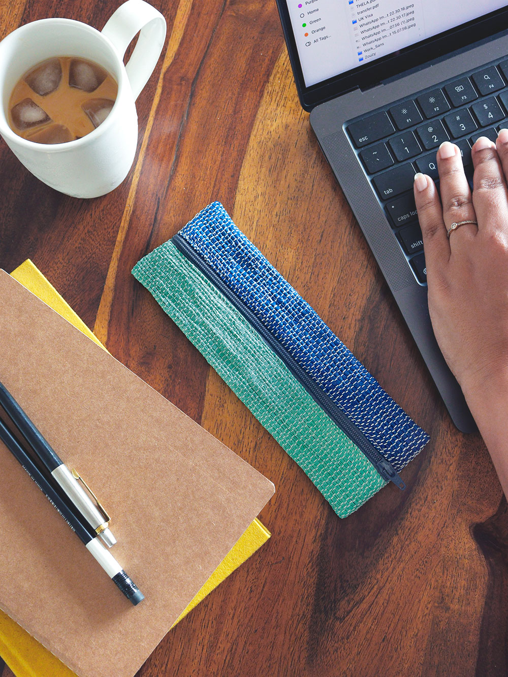 Slim Pencil Case with Central Zip - Blue and Green