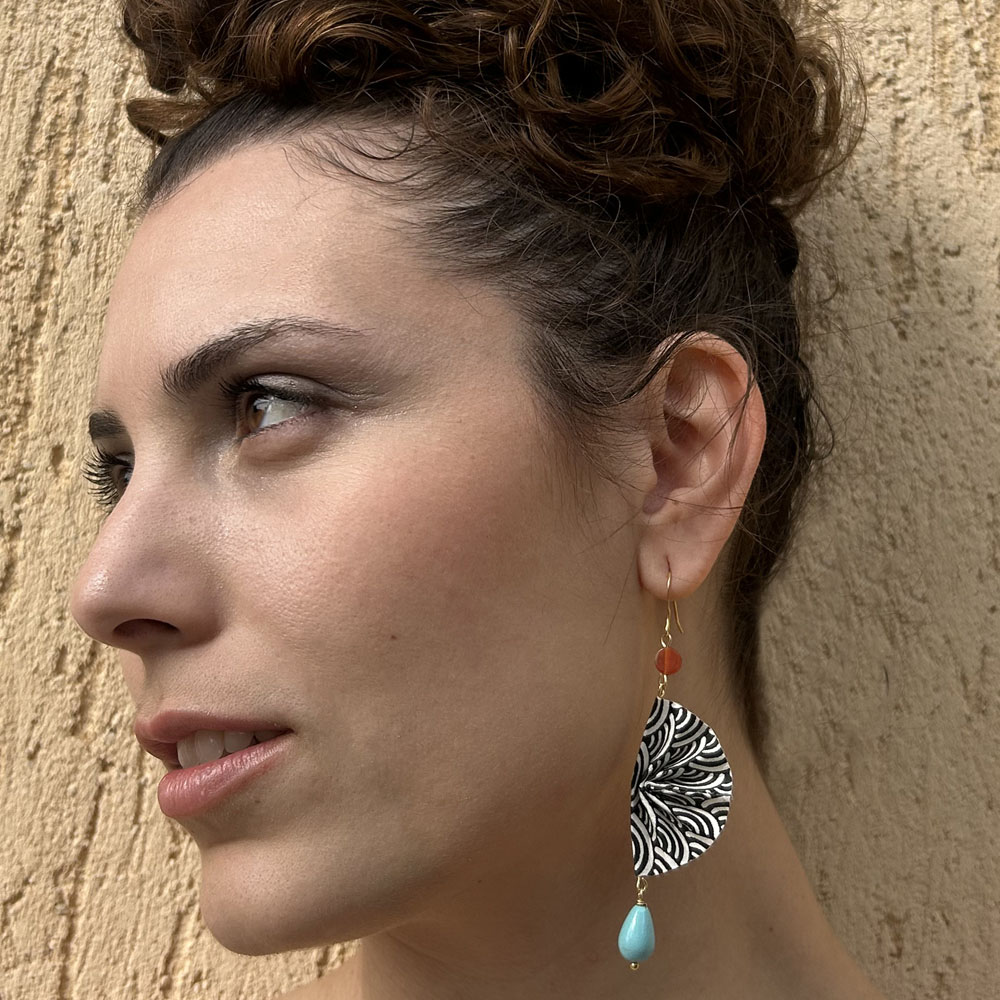 Mosaic Vertical Origami Fan Earrings