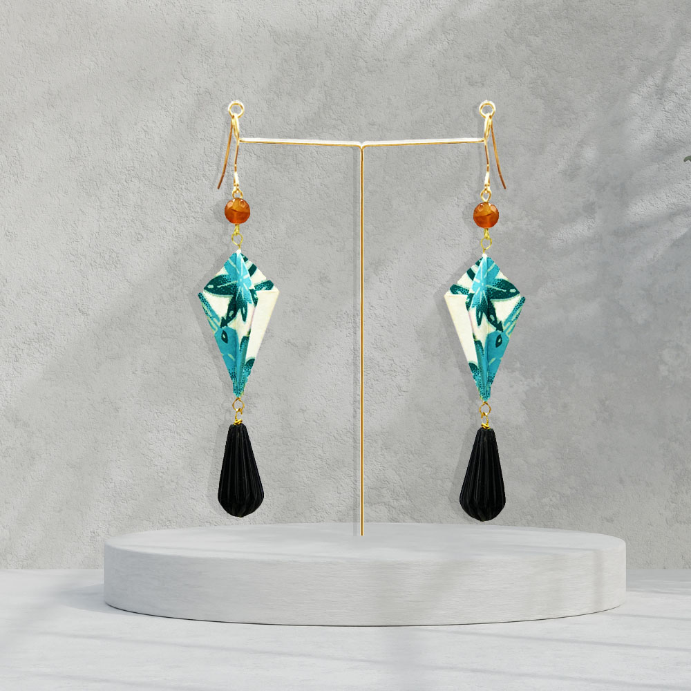 Aqua Marine Diamond Origami Earrings