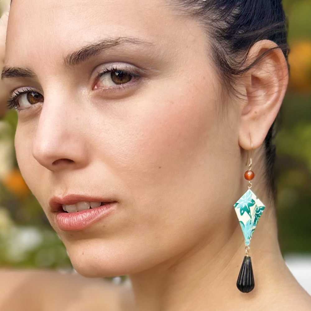 Aqua Marine Diamond Origami Earrings