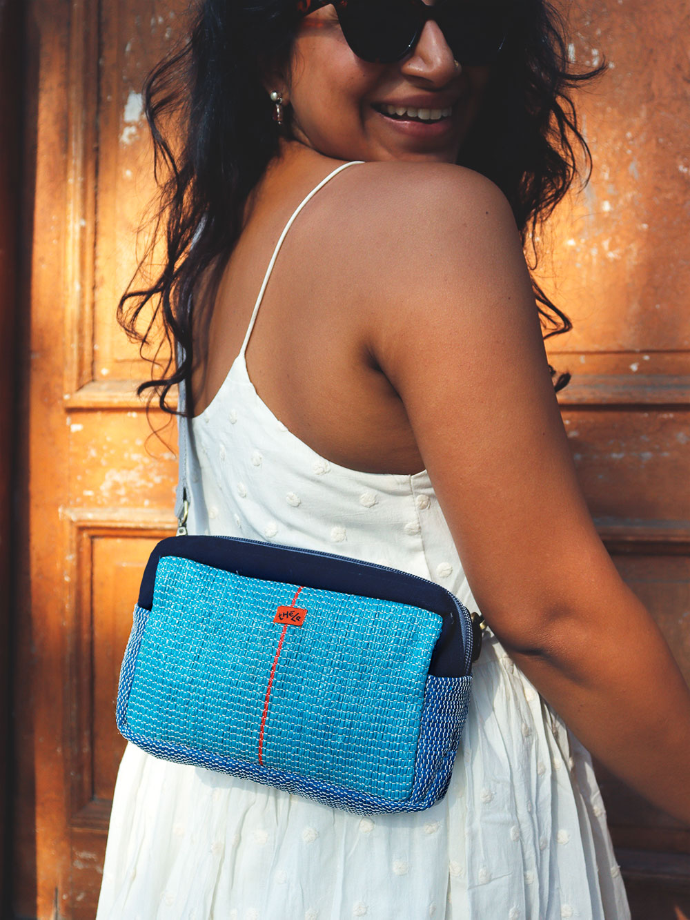 Blue Crossbody in Upcycled & Organic Materials