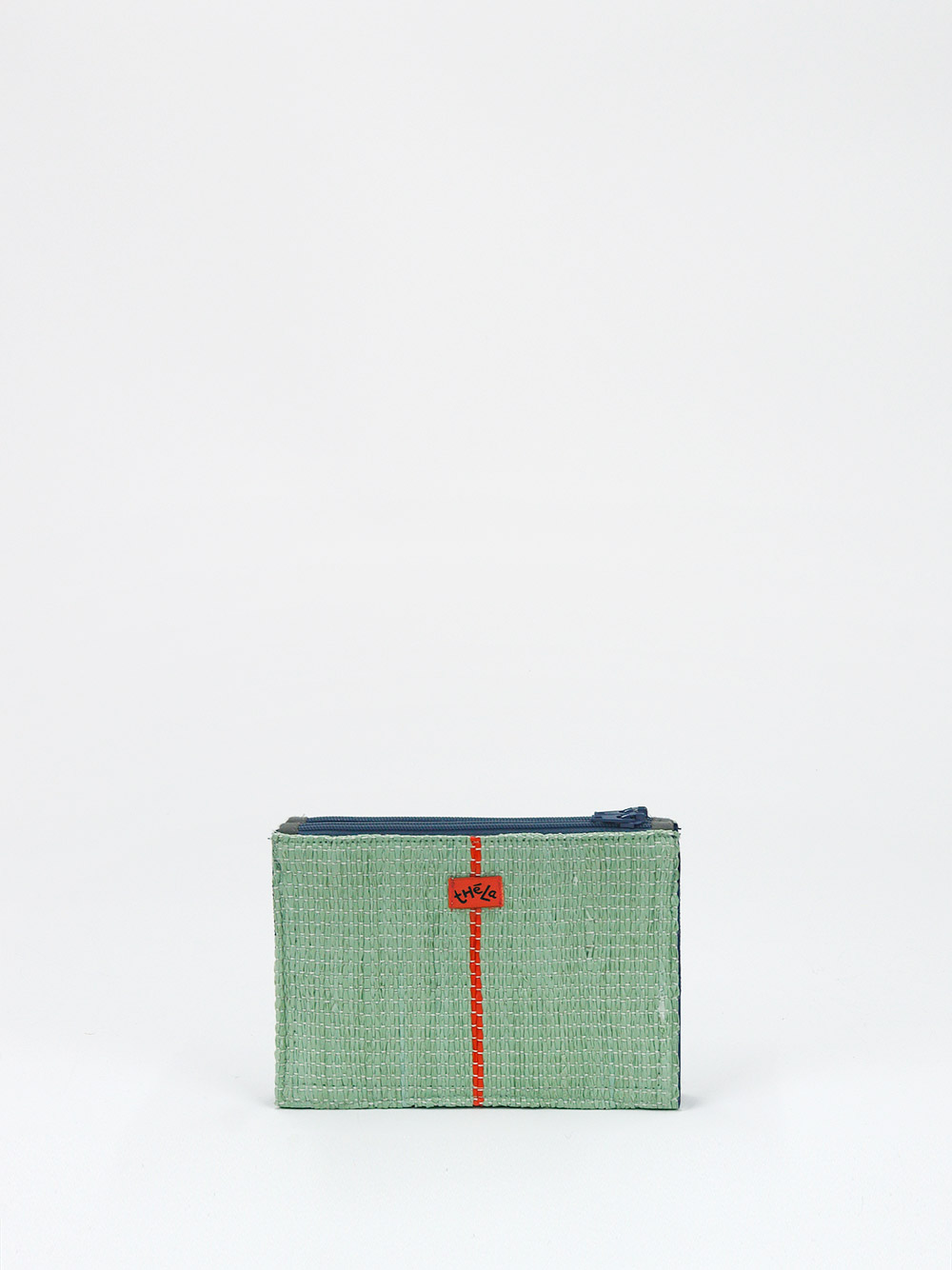 Pastel Green Vegan Wallet with Bright Red Stripe