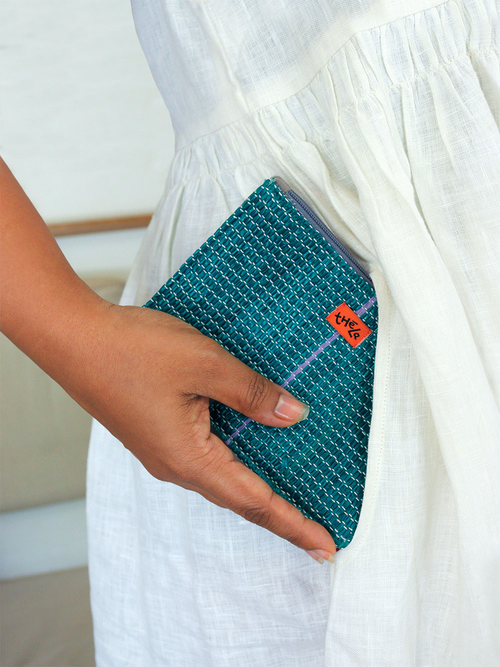 Green Handcrafted Wallet with Two Zipped Pockets