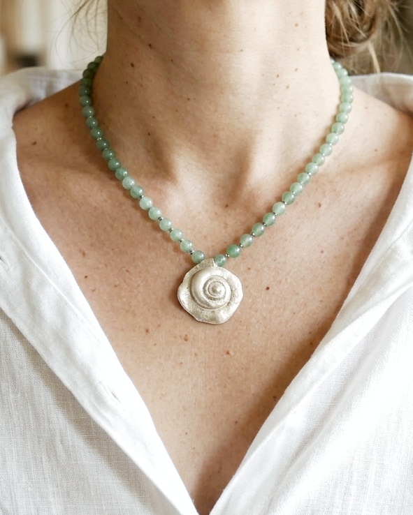 Green Aventurine & Sterling Silver Shell Necklace
